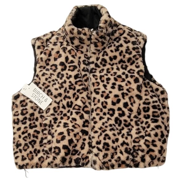 Birch & Stone Reversible Faux Fur Leopard Print Puffer Vest NEW Size Large - Picture 2 of 11